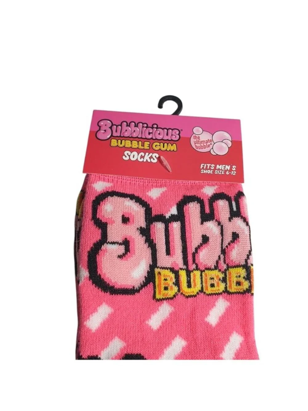 Bubblicious Bubble Gum Crew Socks Novelty Men Shoe Size 6 to 12 Pink White Gift